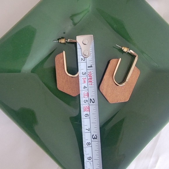 Unique Geometric Wood And Gold Earrings - Picture 5 of 5